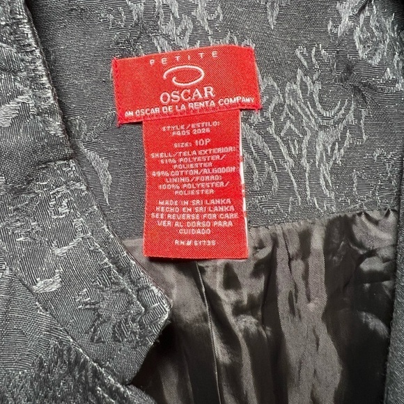 Oscar de la Renta Black on Black Brocade Pattern Band Collar Jacket 10P - Picture 8 of 9